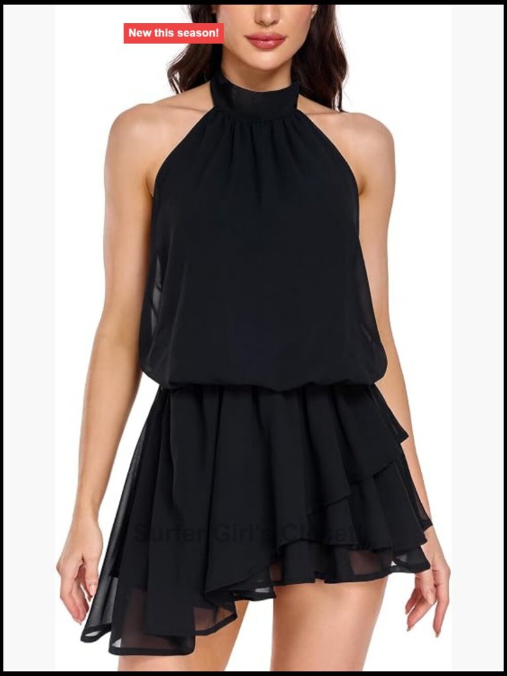Chiffon Halter Ruffle Hem Mini Dress Backless Party
